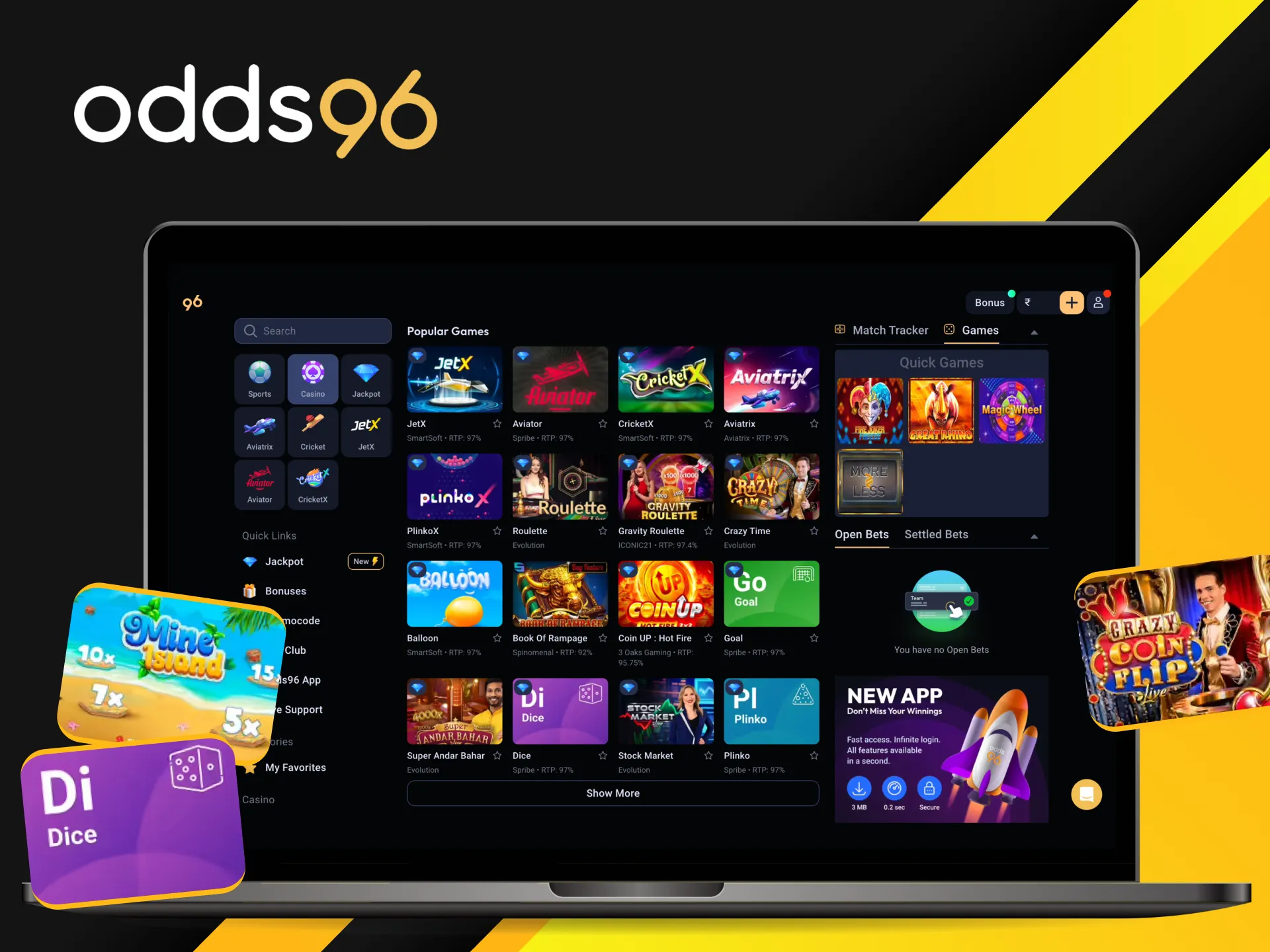 What kind of casino games can I play on the Odds96 platform?