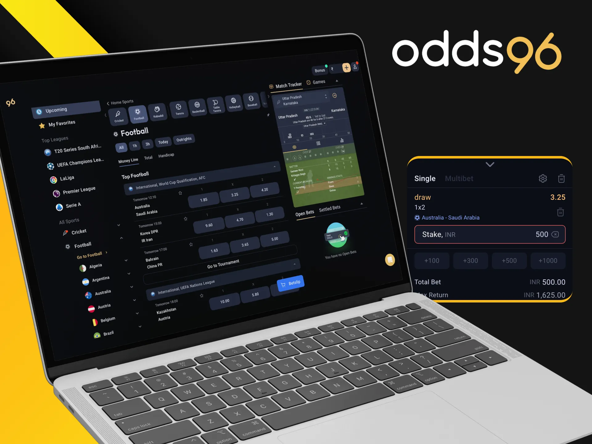 Which sporting events and disciplines are available for betting at Odds96?