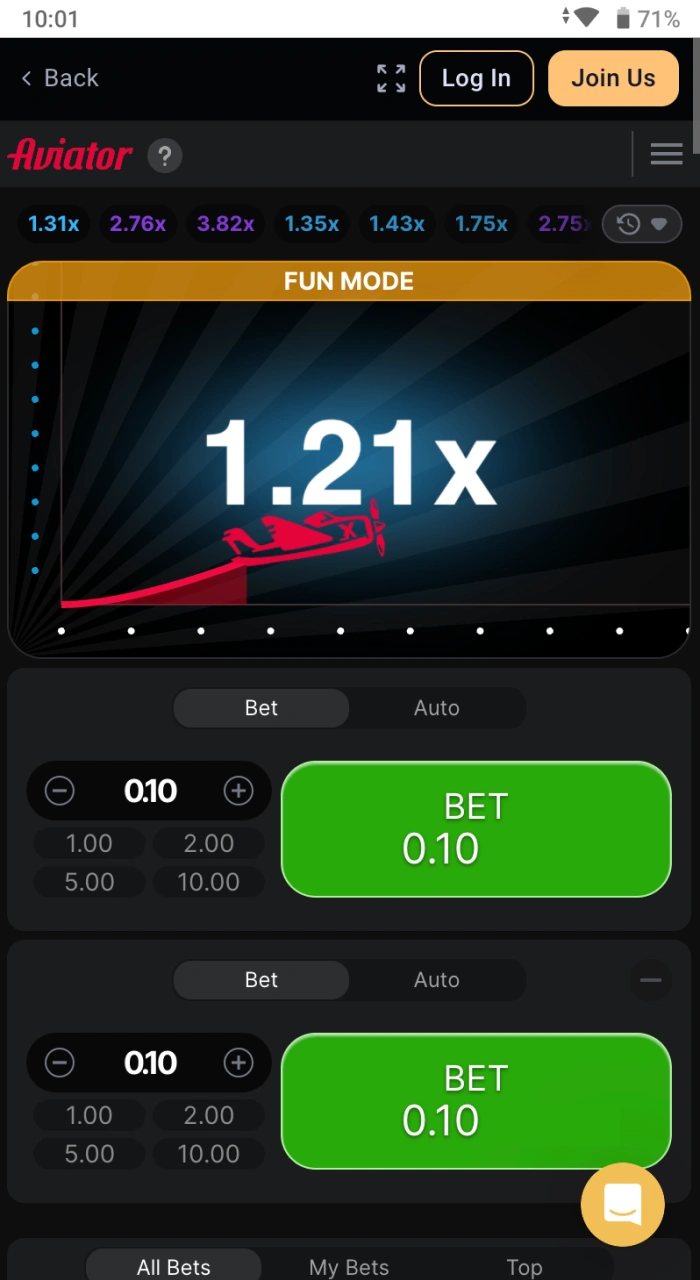 A detailed look at the Odds96 Aviator user interface.