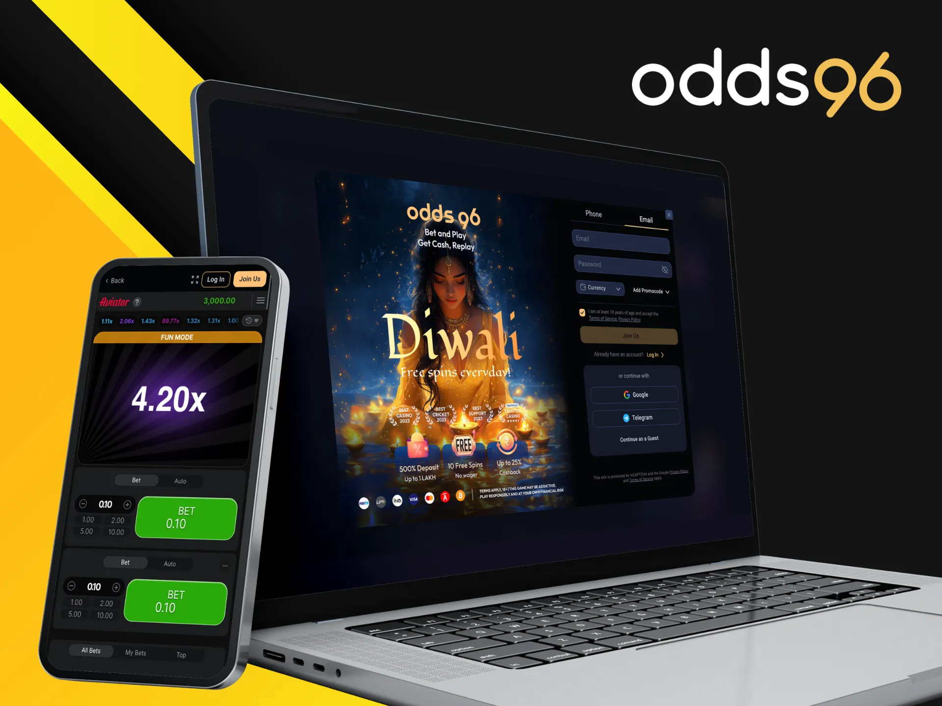 Is registration required to play Aviator at the Odds96 casino?