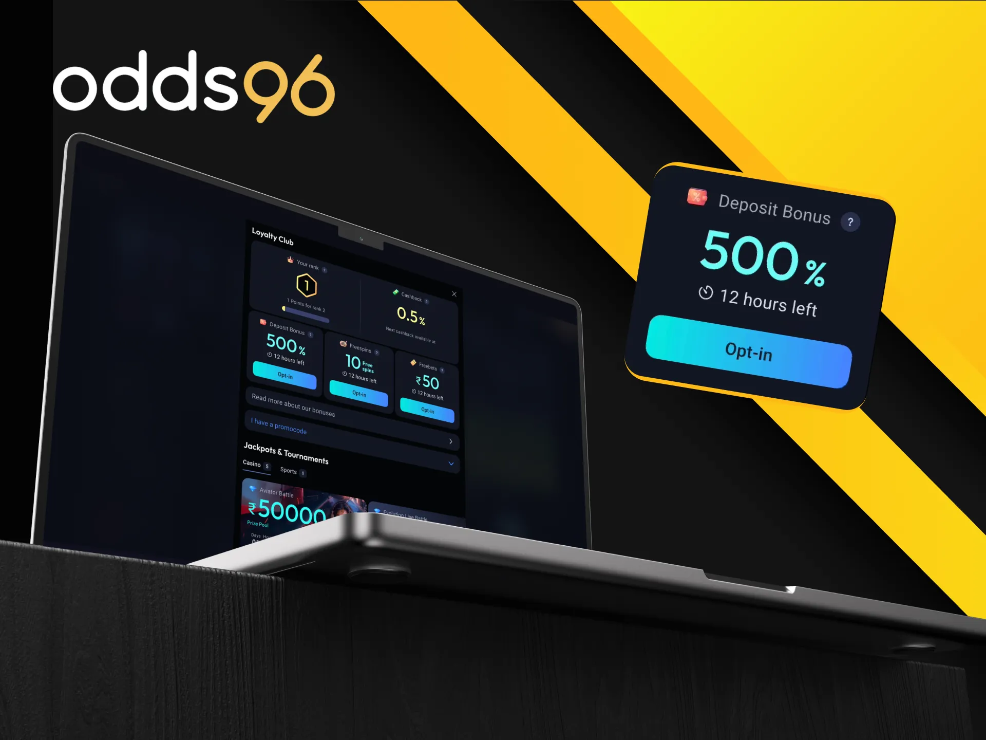 What does the welcome package at Odds96 online casino entail?