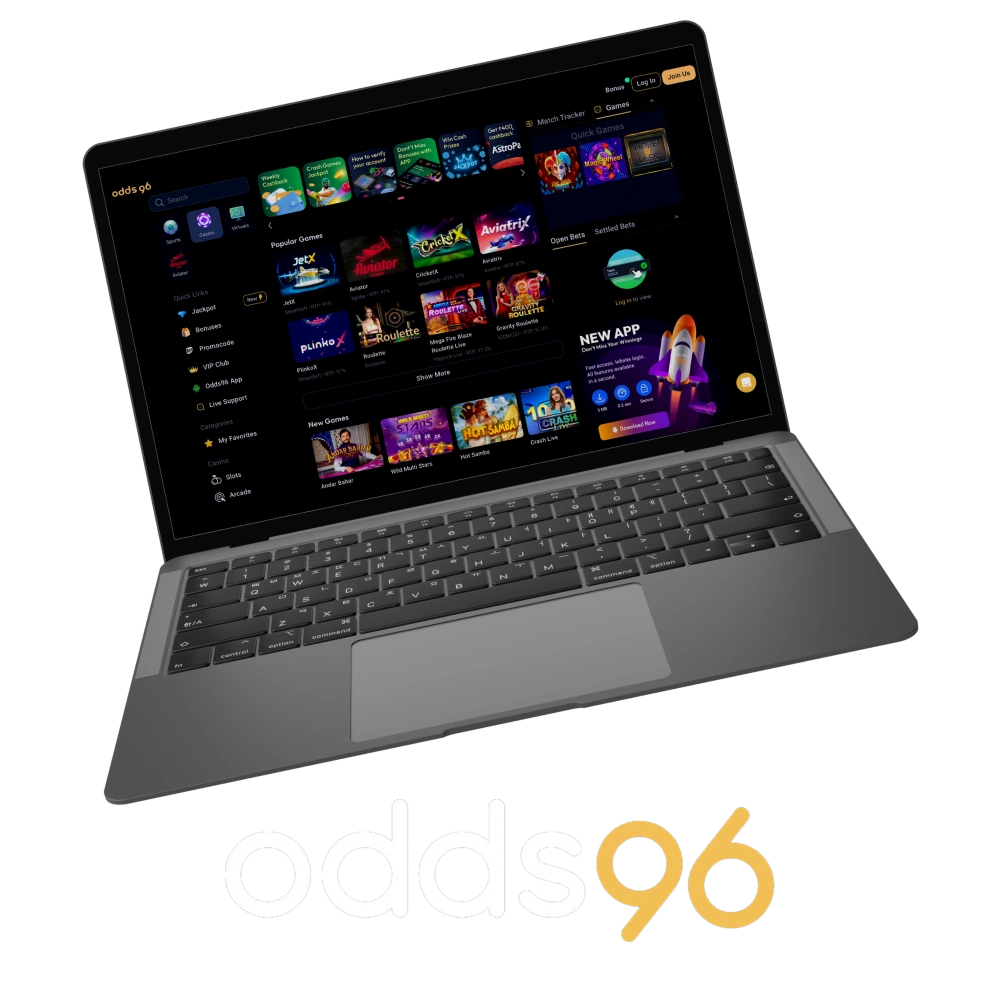 What kind of gaming options are available at the Odds96 online casino?