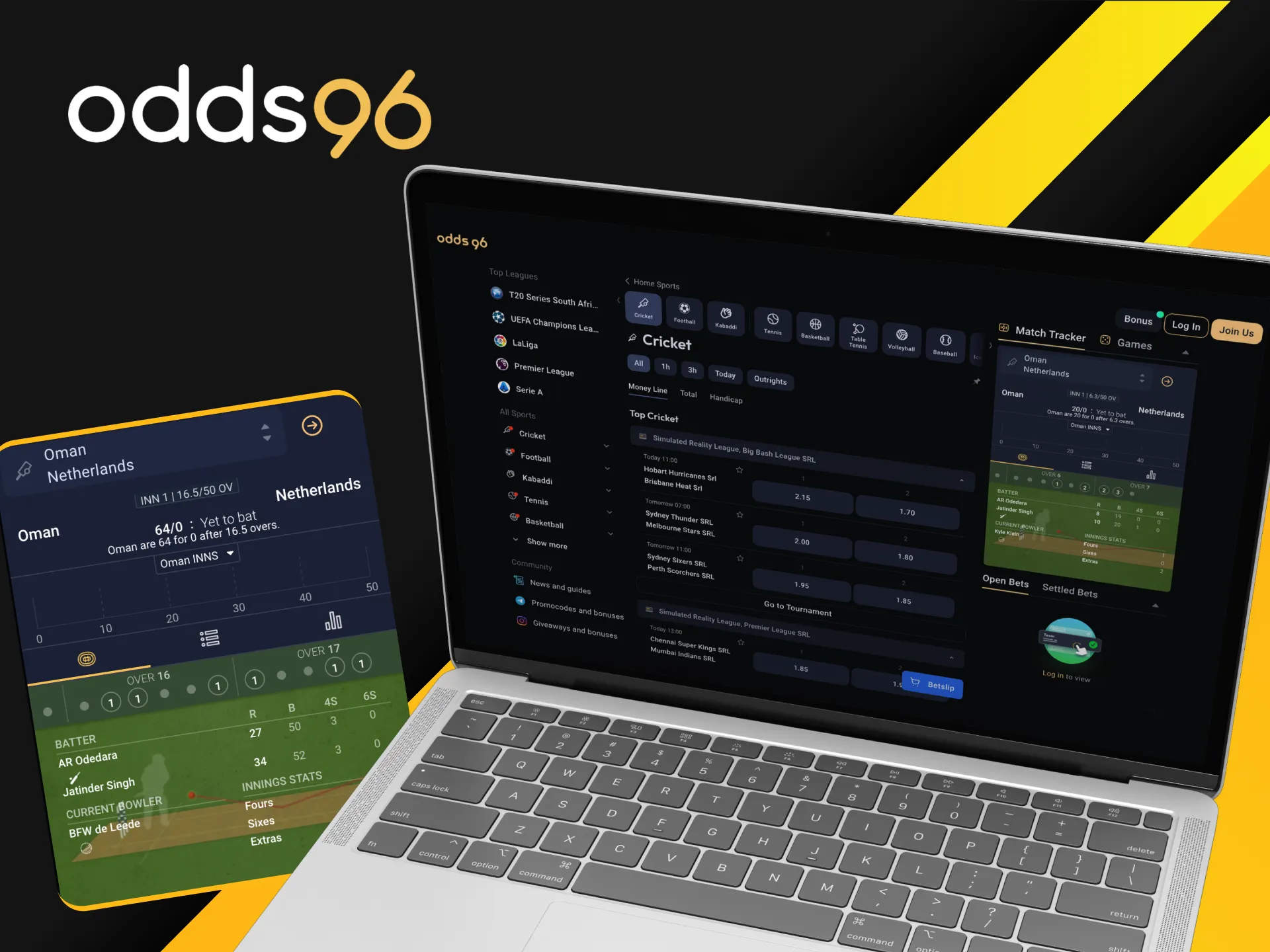 Which cricket tournaments and leagues are available for betting at Odds96?