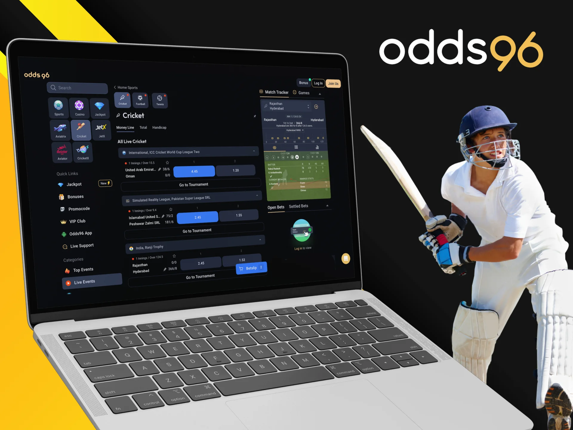 Is cricket betting available on the Odds96 platform?
