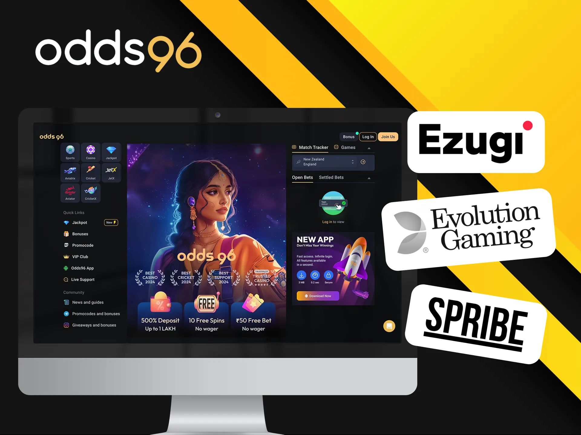 Odds96 features a library of games from the world's most renowned developers.