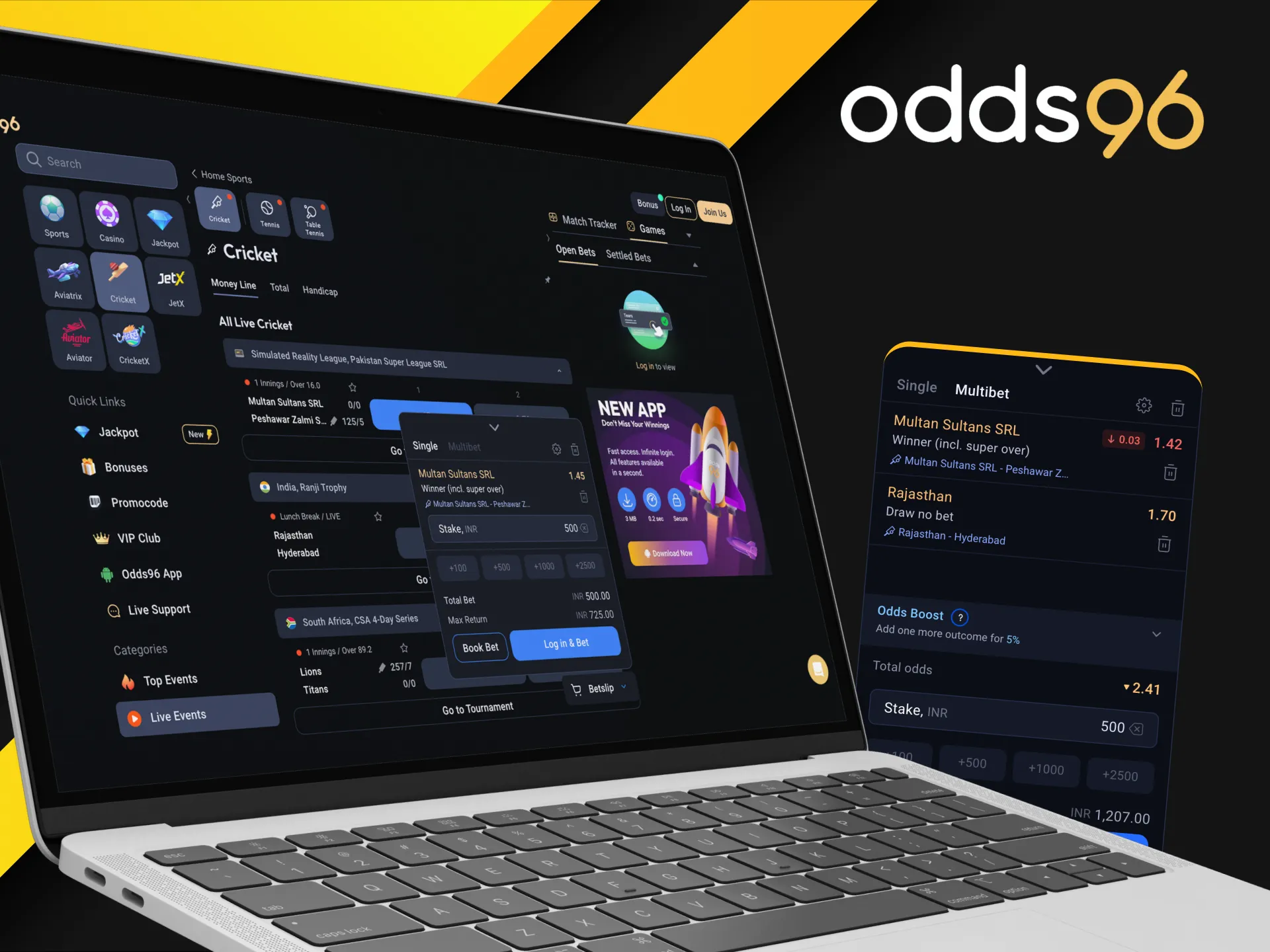 What variety of betting options can users find on the Odds96 online casino platform?