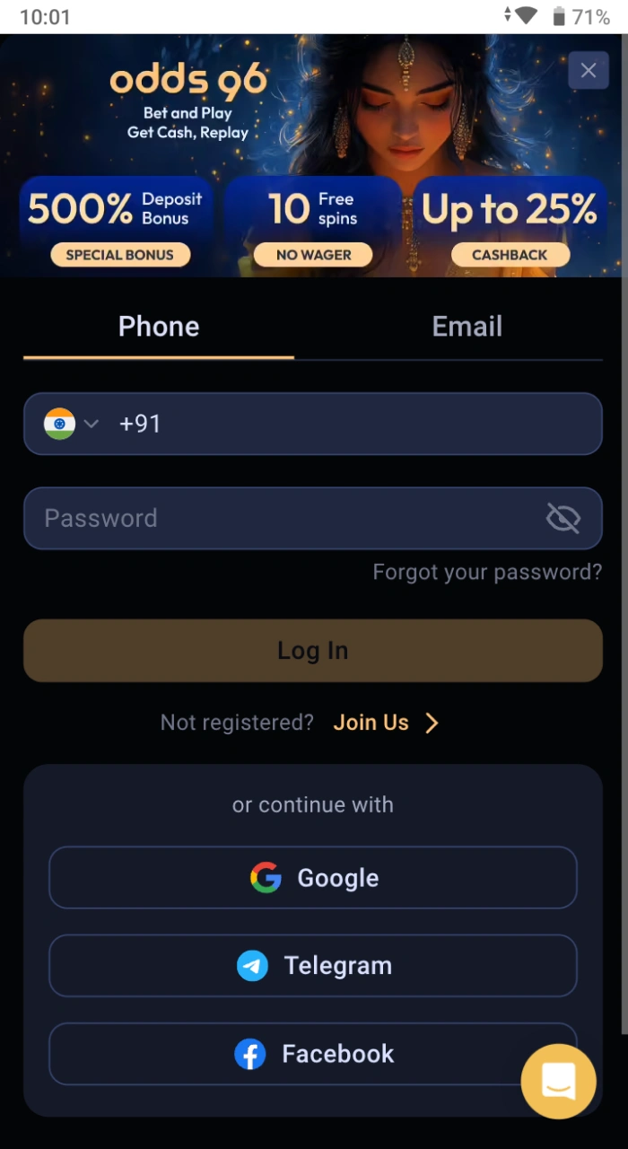Is an account login required to make a deposit at Odds96?