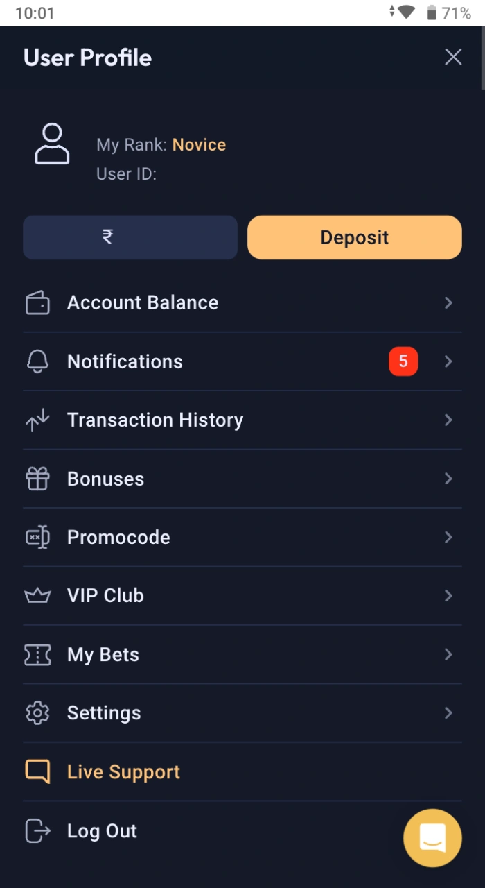 Where is the deposit section located on the Odds96 website?