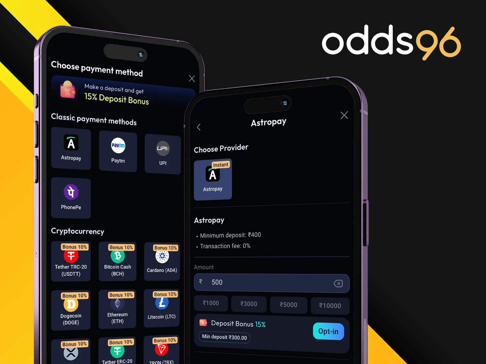 Is it possible to make a deposit using the Odds96 mobile app?