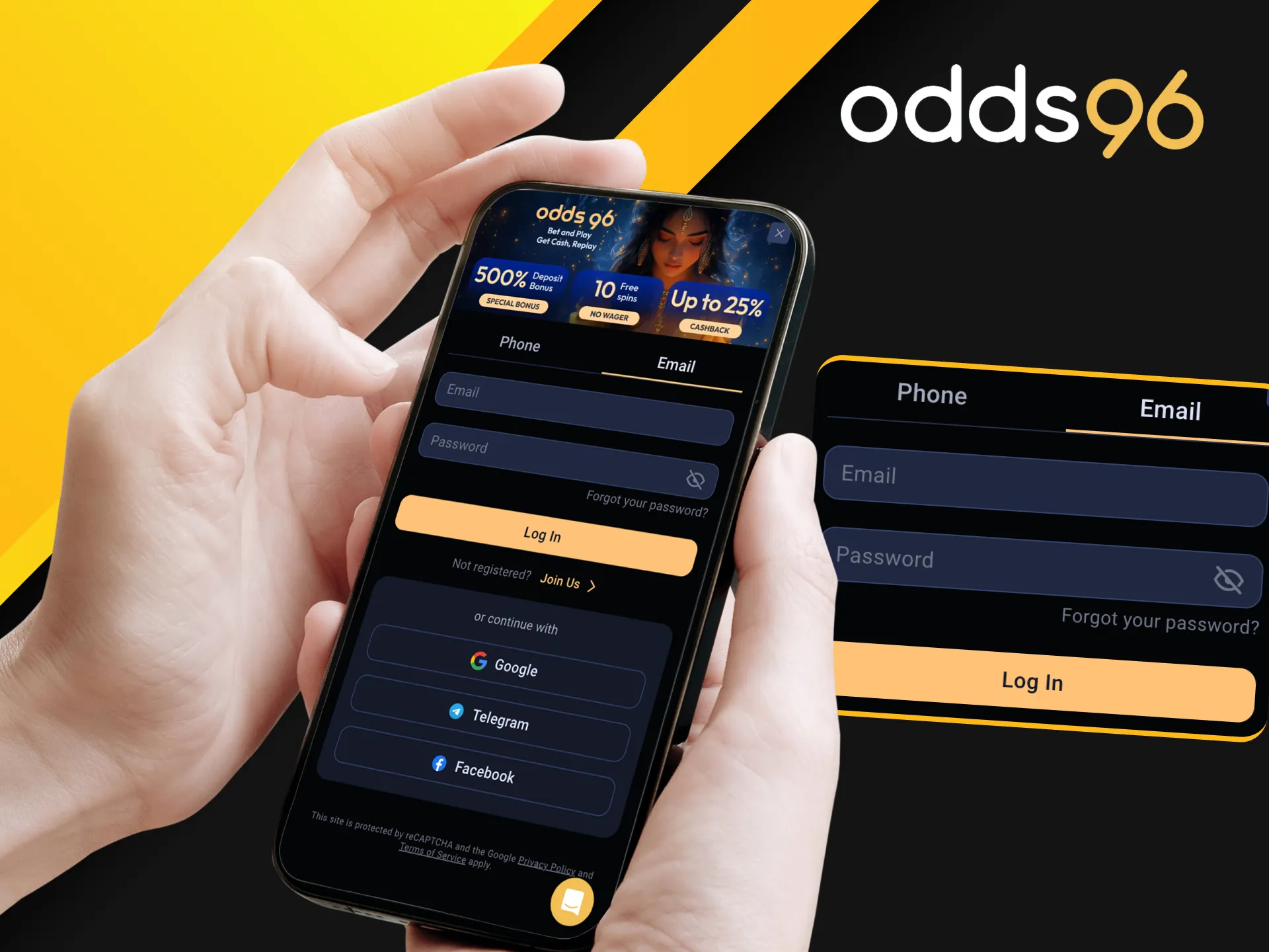 How to access your existing Odds96 online casino account.
