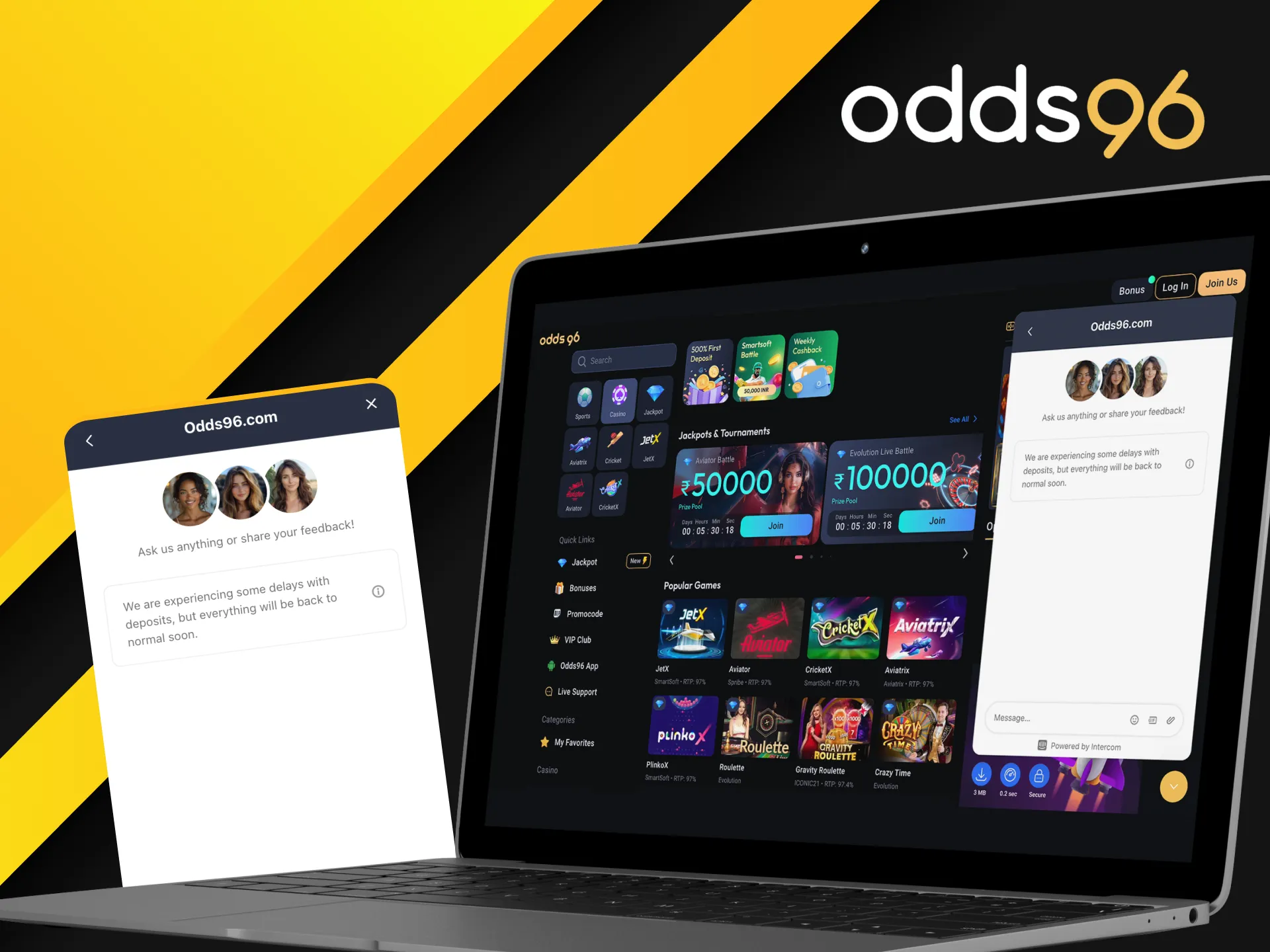 Does the Odds96 online casino feature a live chat for technical help?