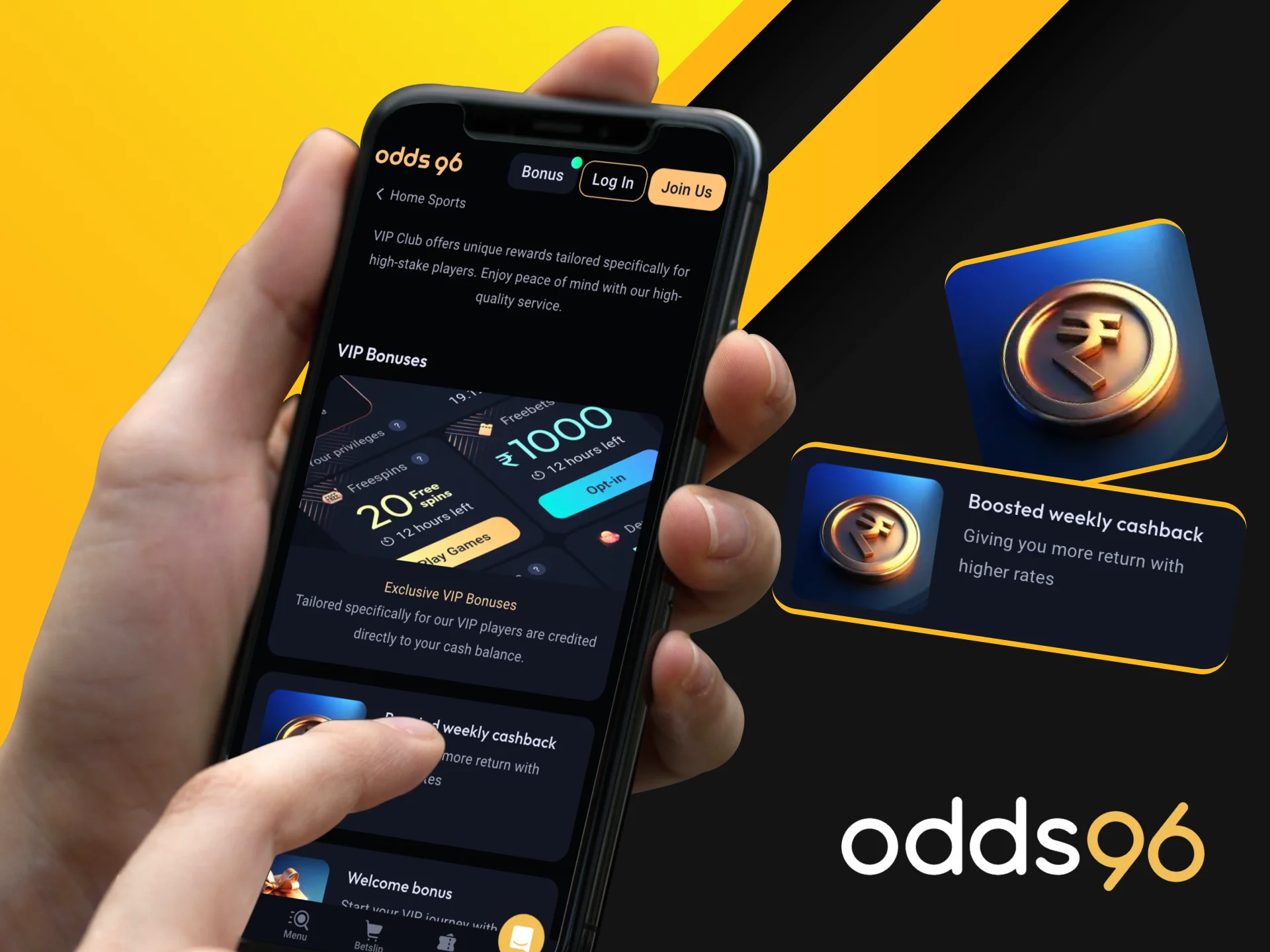 Claim your weekly rebate at the Odds96 online casino.