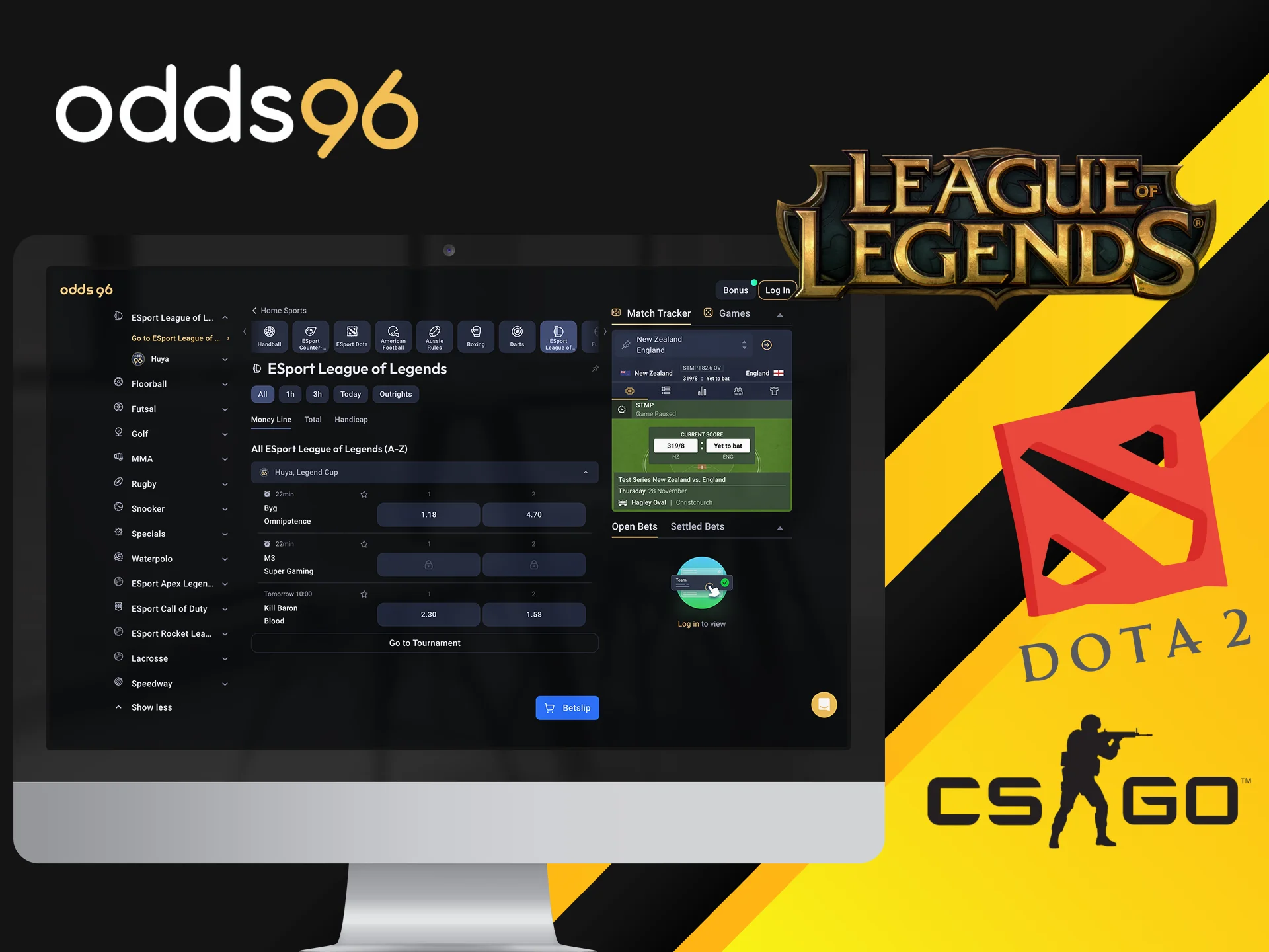Bet on the world of Cybersport via the Odds96 online casino website.