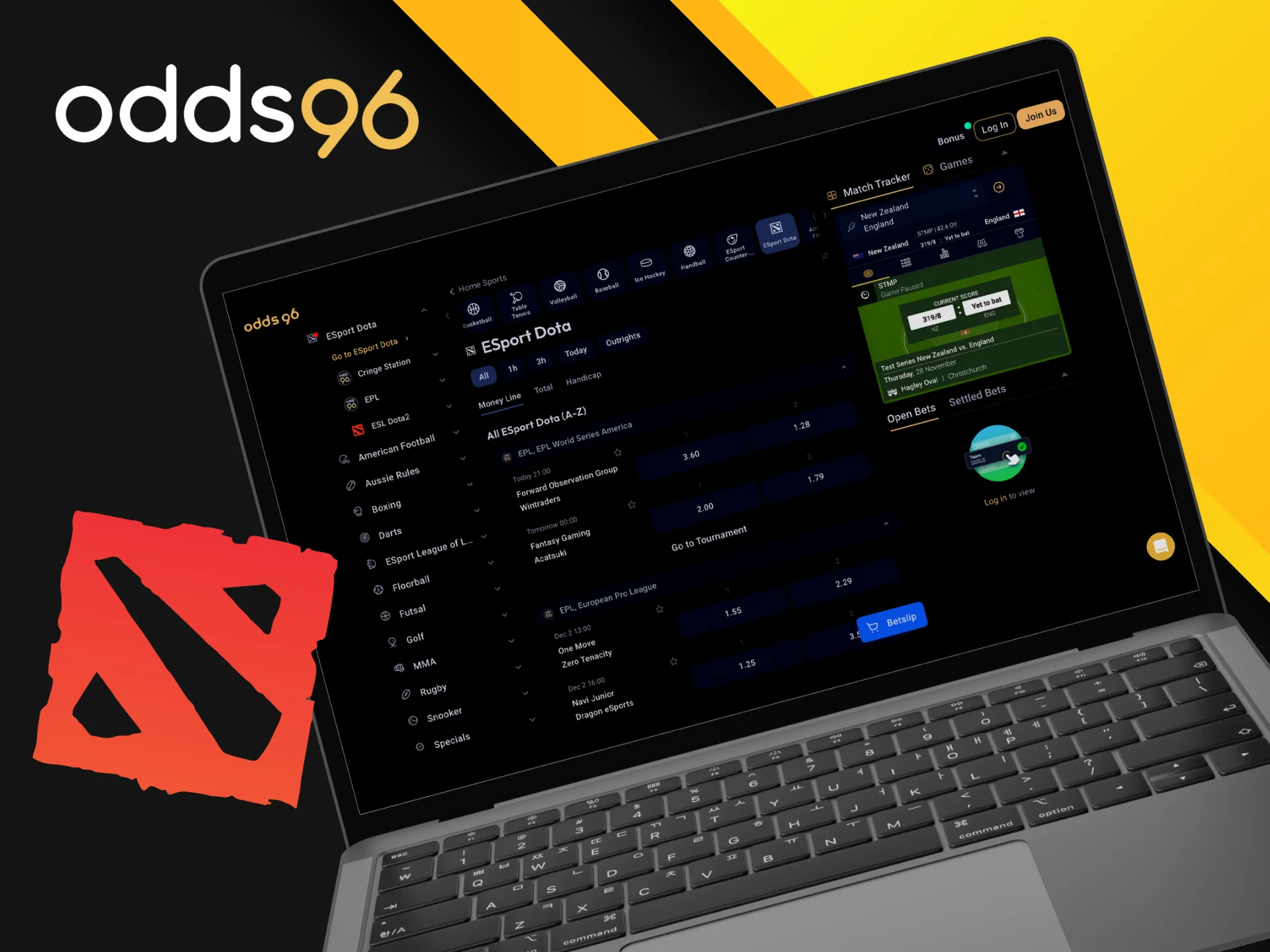 Navigate to the eSports area of Odds96 to place your wagers on Dota 2.