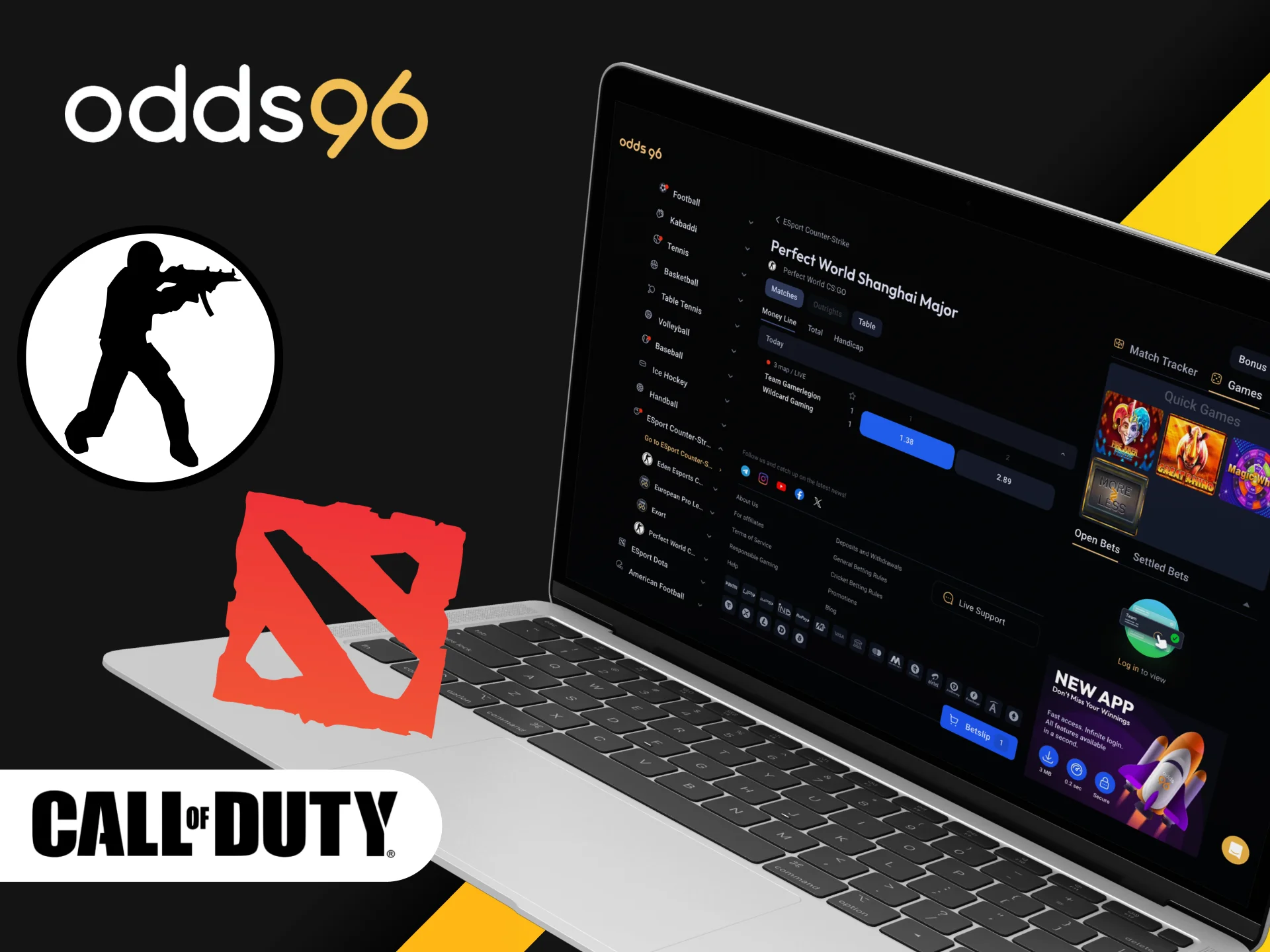 Head over to the Odds96 online casino to explore and bet on eSports events.