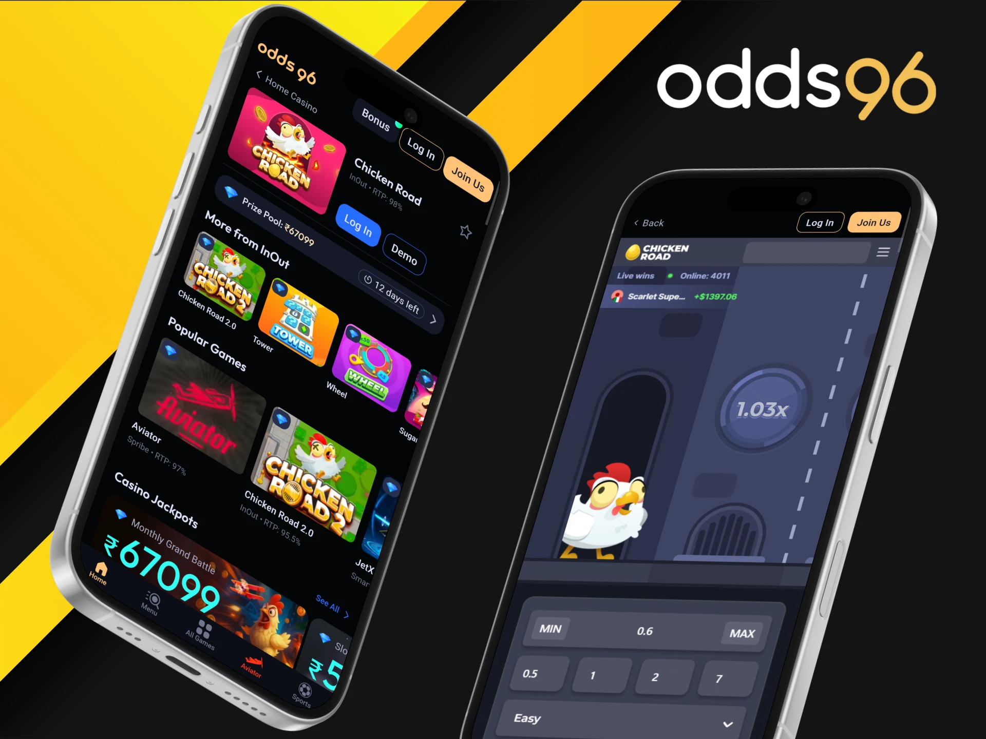 Take the excitement anywhere with the Odds96 app for Android and iOS.