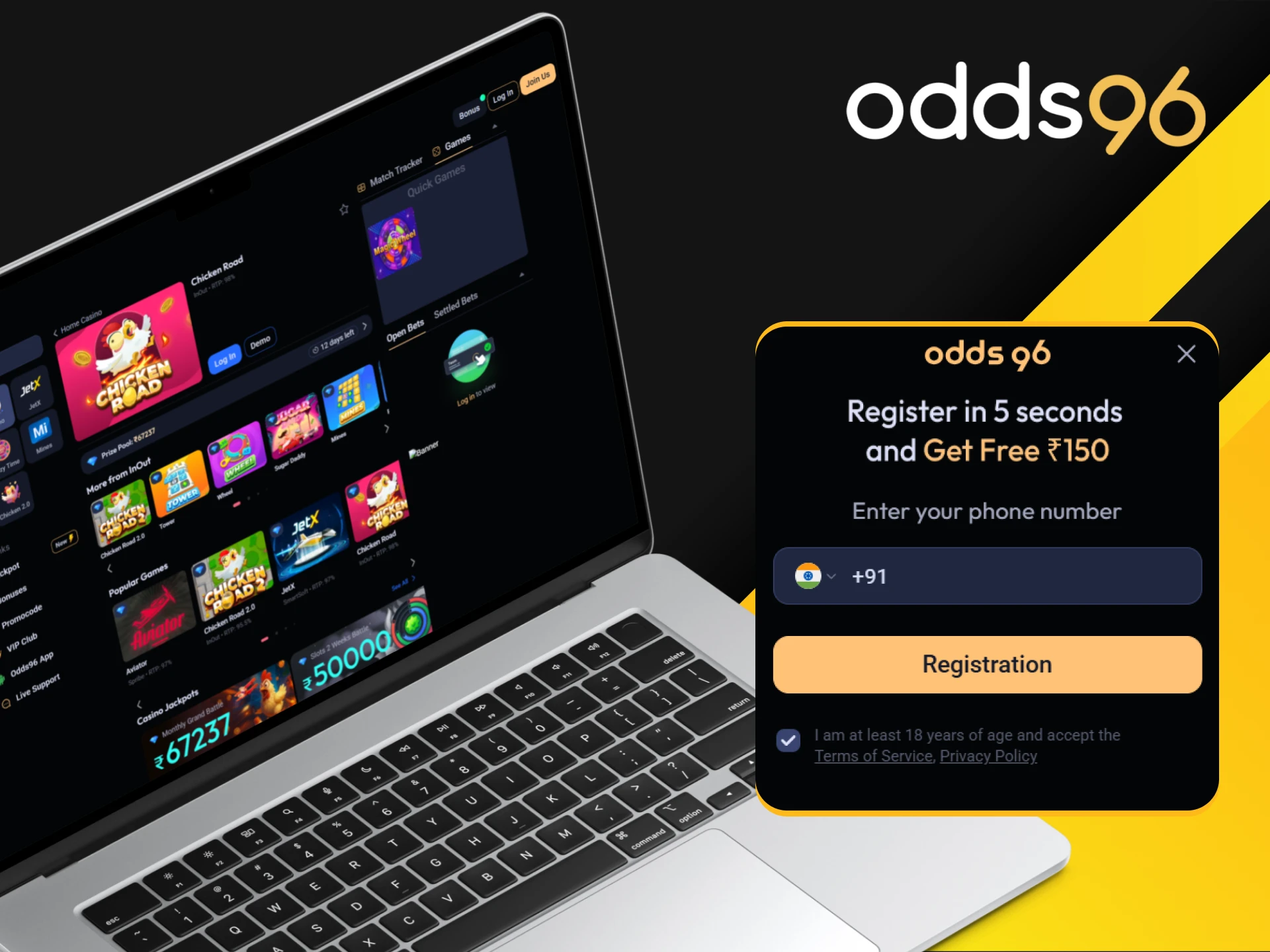 Simply sign up for an Odds96 account and fund your balance to start playing Chicken Road.