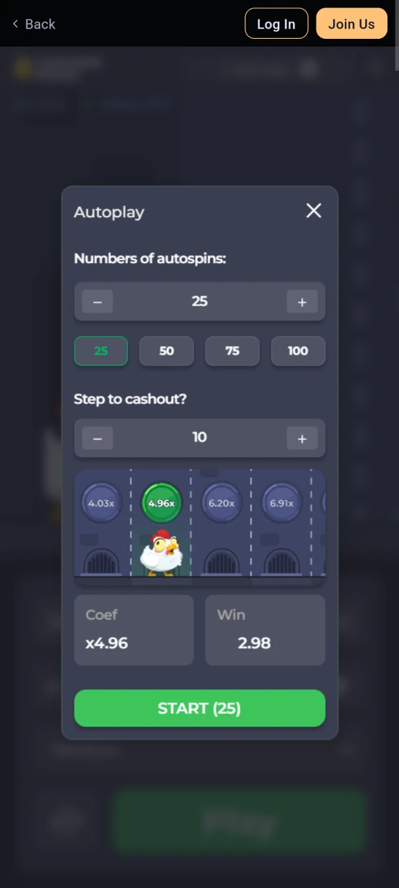 Save time and effort by using the autoplay feature in Chicken Road at Odds96.
